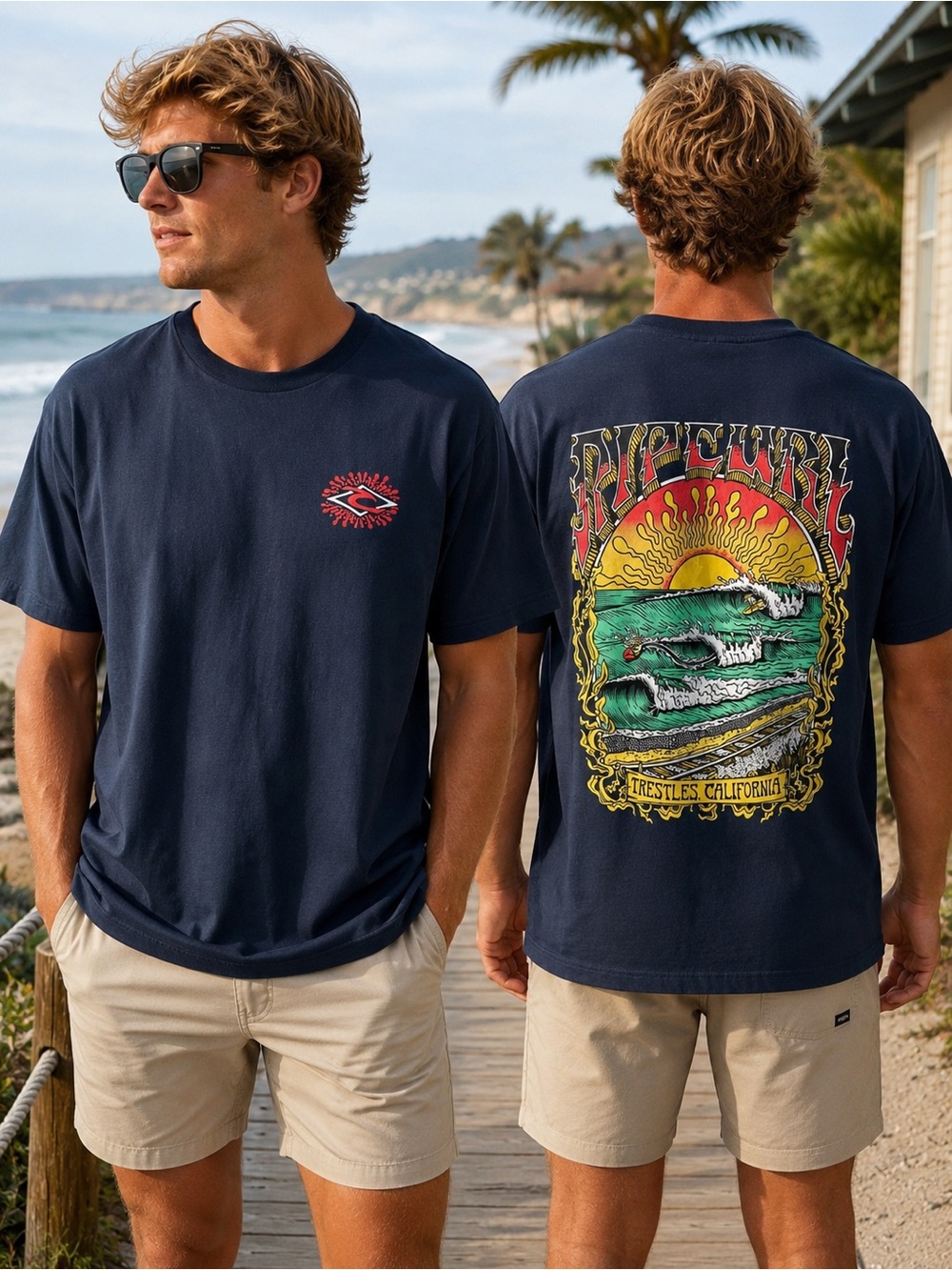 Rip Curl Lowers Trestles California Graphic Tee XL NWT Dark Navy Surf Shirt